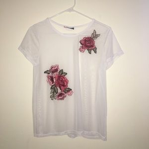 White Mesh Shirt w/ Roses